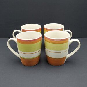Pier 1 Valencia Mugs Pier 1 Imports Green Rust Cream Striped Coffee Mugs